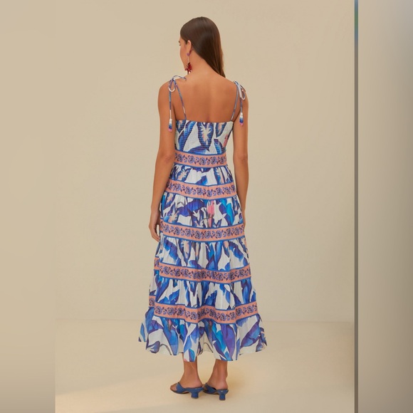 Farm Rio Off-White Blue Foliage Midi Dress - Picture 8 of 9